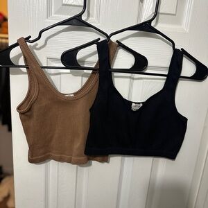 Cotton On- Brown and Black Ribbed Crop Tops